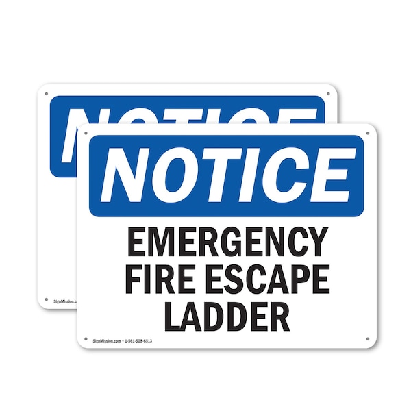 Signmission Emergency Fire Escape Ladder OSHA Notice Sign, Plastic, 14in W x 10in L, 2PK OS-2PACK-NS-P-1014-L-11834 - main